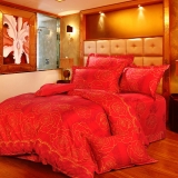 红富士生态家纺中国风婚庆床上用品斜纹提花大红四件套FN9005盛世华章